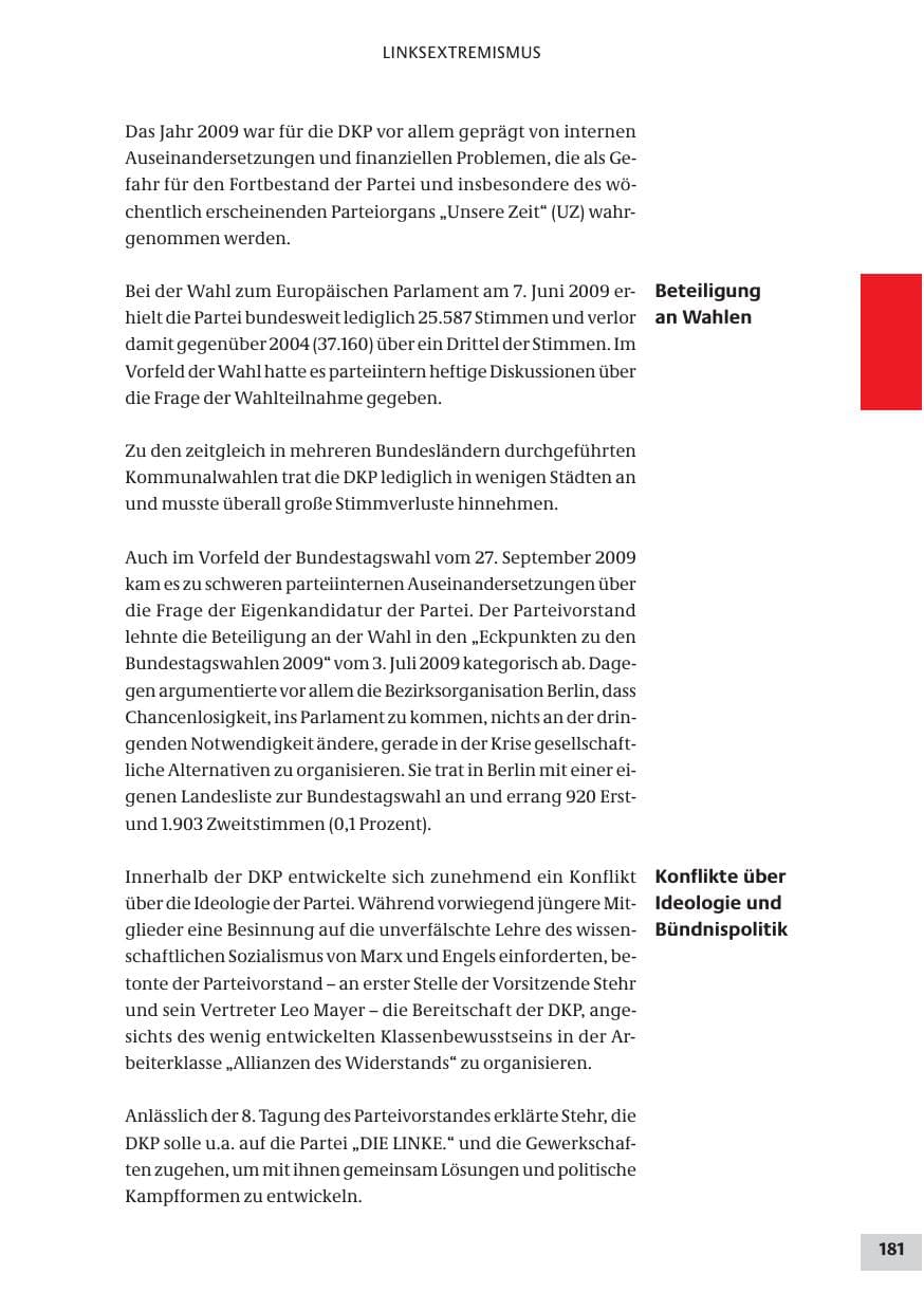 Seite 181 des Verfassungsschutzbericht 2009 Bund