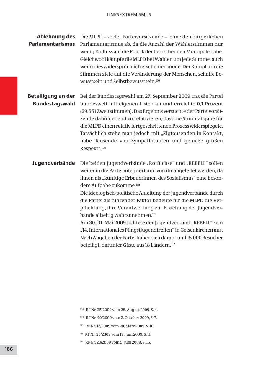 Seite 186 des Verfassungsschutzbericht 2009 Bund