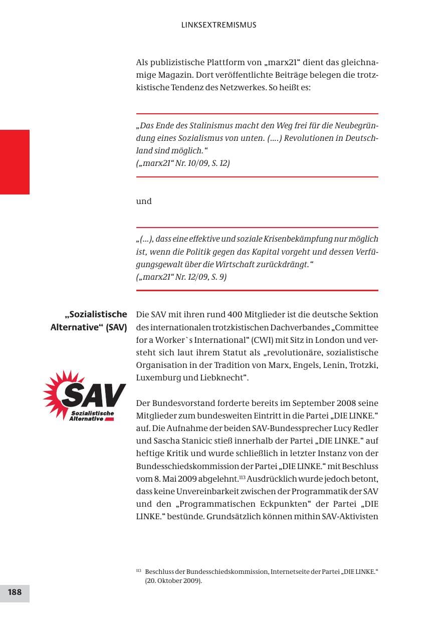 Seite 188 des Verfassungsschutzbericht 2009 Bund