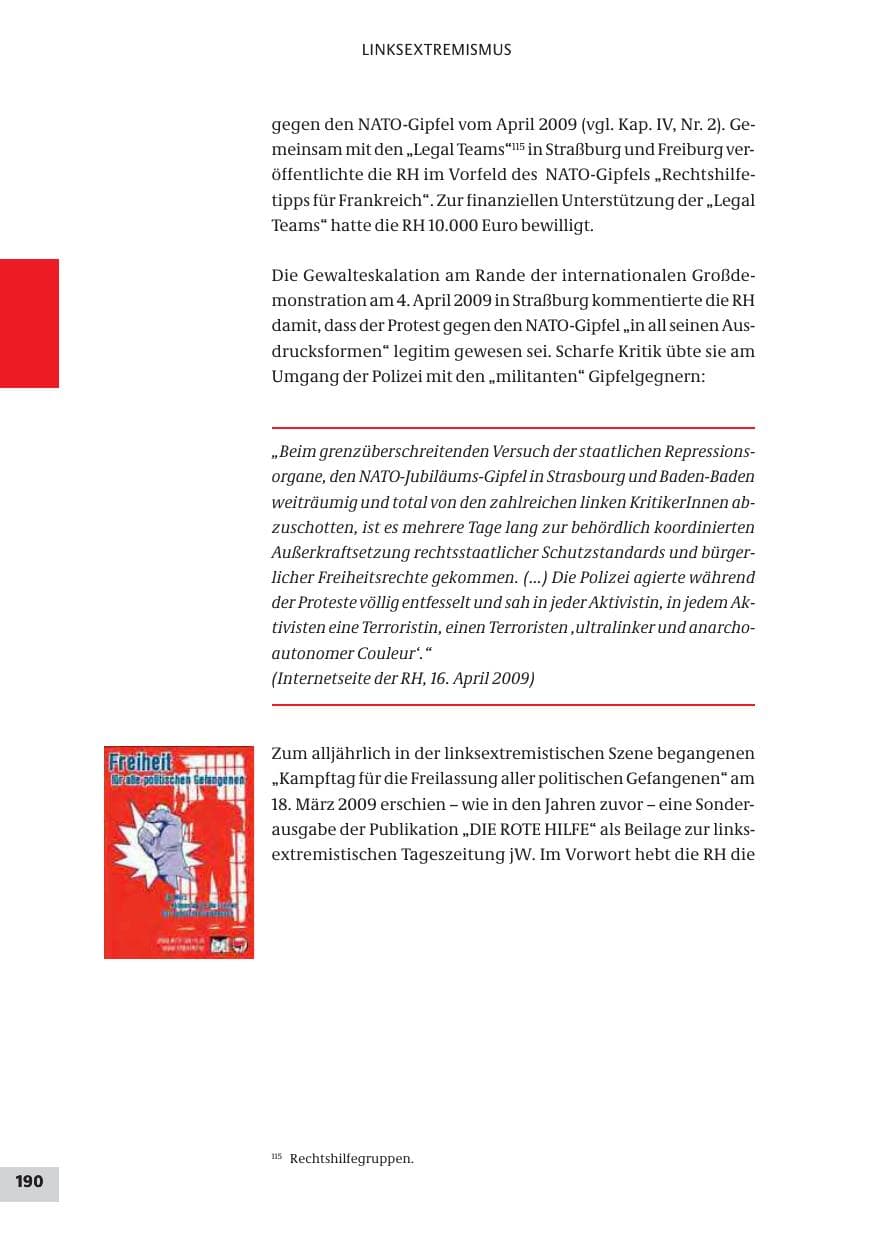 Seite 190 des Verfassungsschutzbericht 2009 Bund