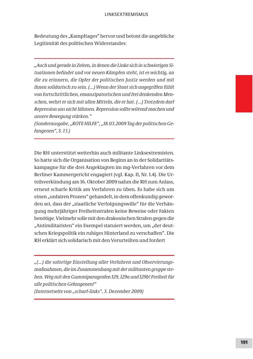 Seite 191 des Verfassungsschutzbericht 2009 Bund