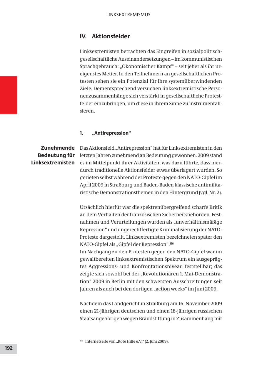 Seite 192 des Verfassungsschutzbericht 2009 Bund