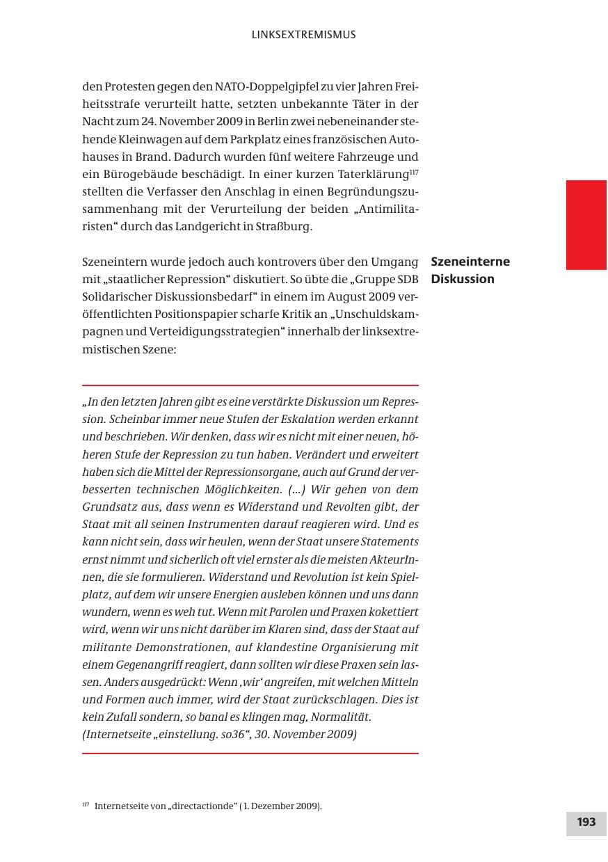 Seite 193 des Verfassungsschutzbericht 2009 Bund
