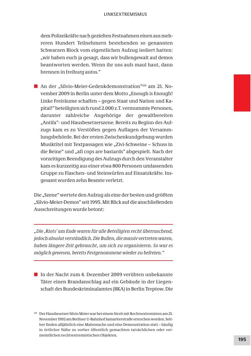 Seite 195 des Verfassungsschutzbericht 2009 Bund
