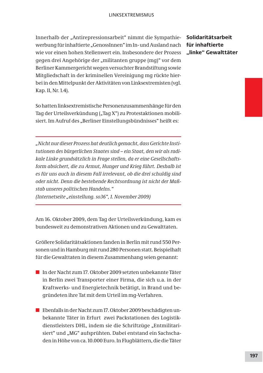 Seite 197 des Verfassungsschutzbericht 2009 Bund