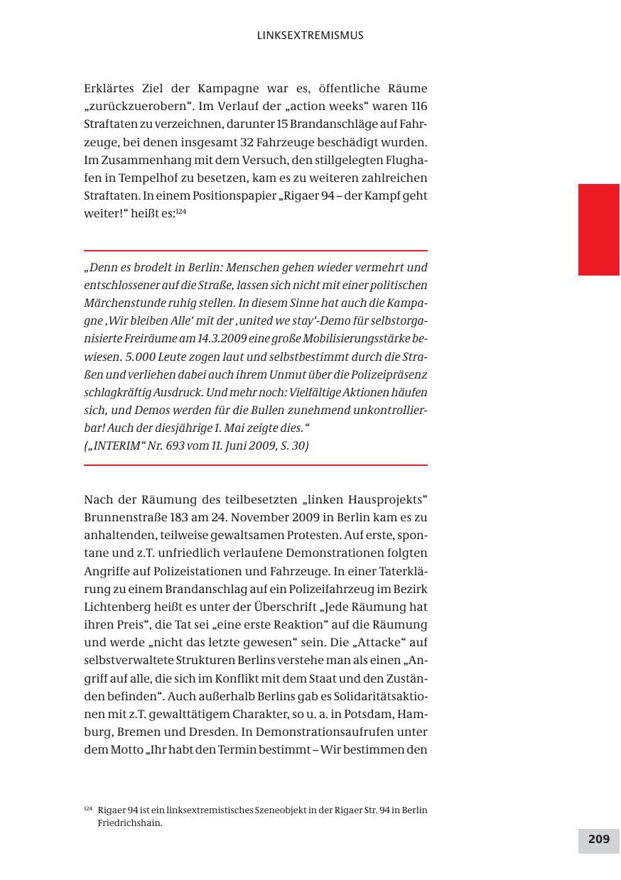 Seite 209 des Verfassungsschutzbericht 2009 Bund