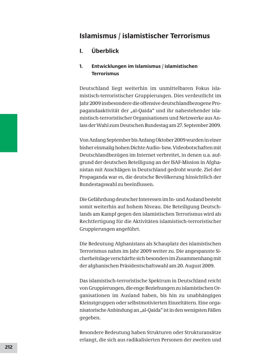 Seite 212 des Verfassungsschutzbericht 2009 Bund
