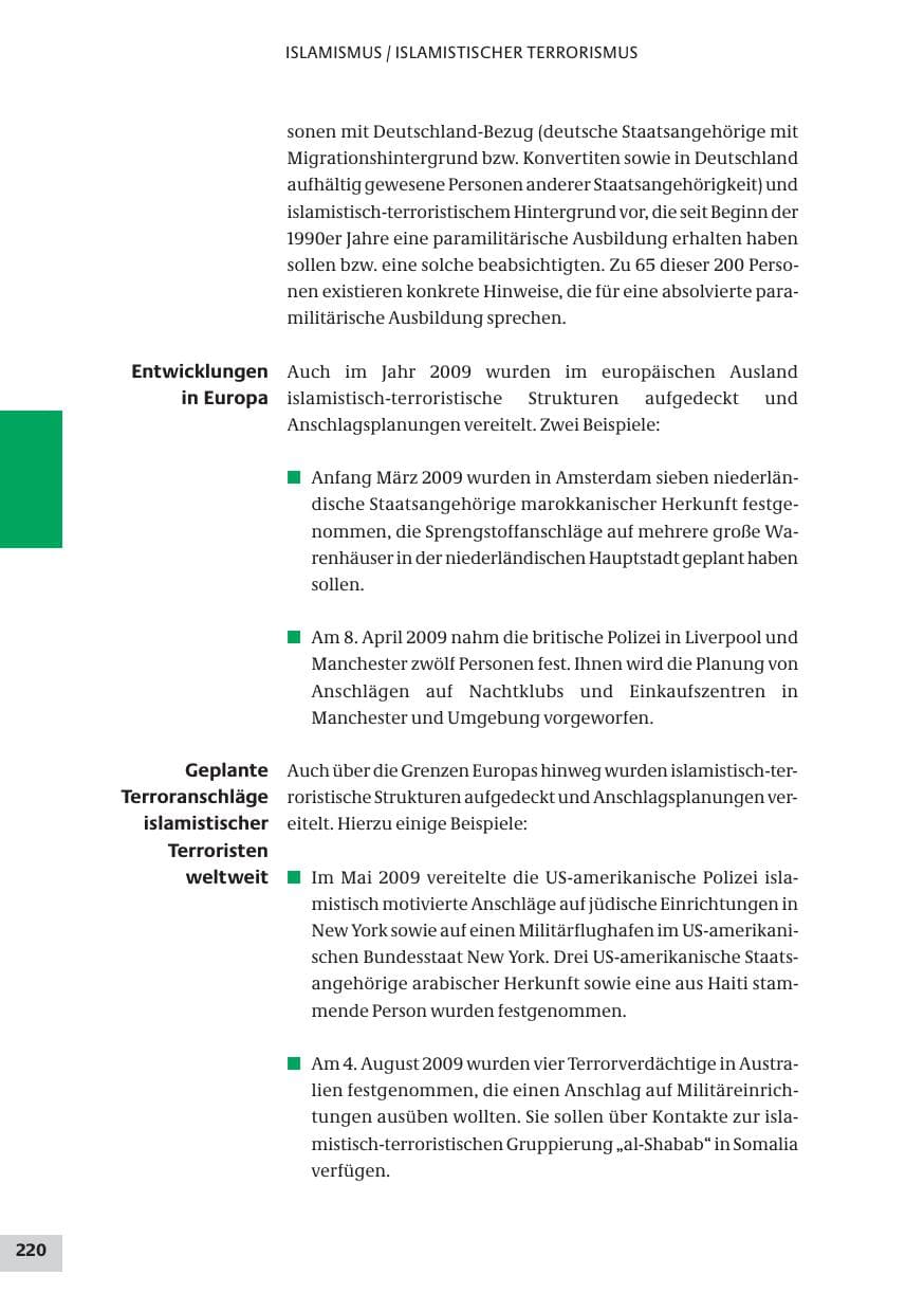 Seite 220 des Verfassungsschutzbericht 2009 Bund