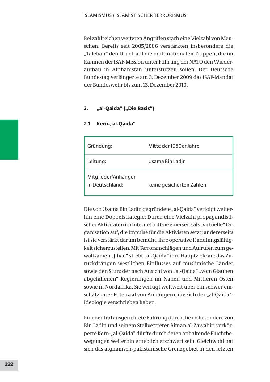 Seite 222 des Verfassungsschutzbericht 2009 Bund