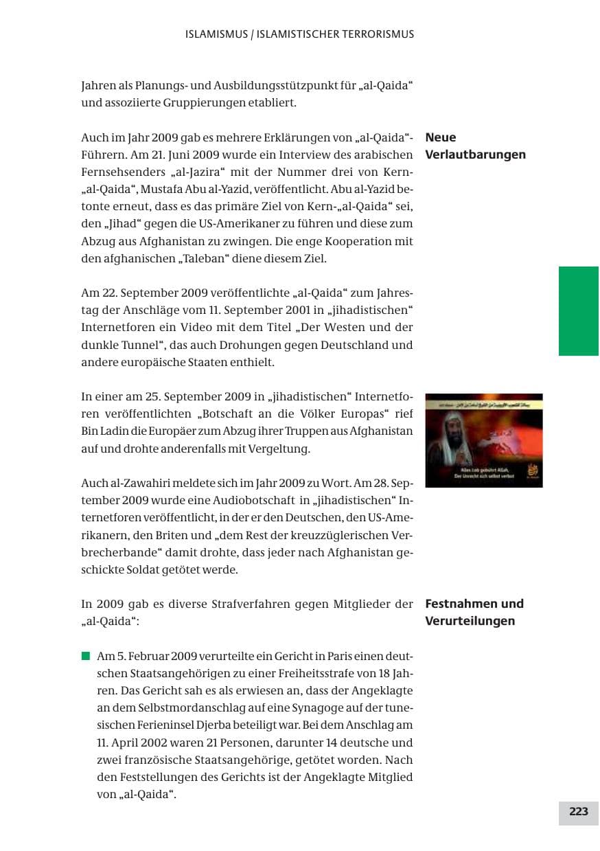 Seite 223 des Verfassungsschutzbericht 2009 Bund