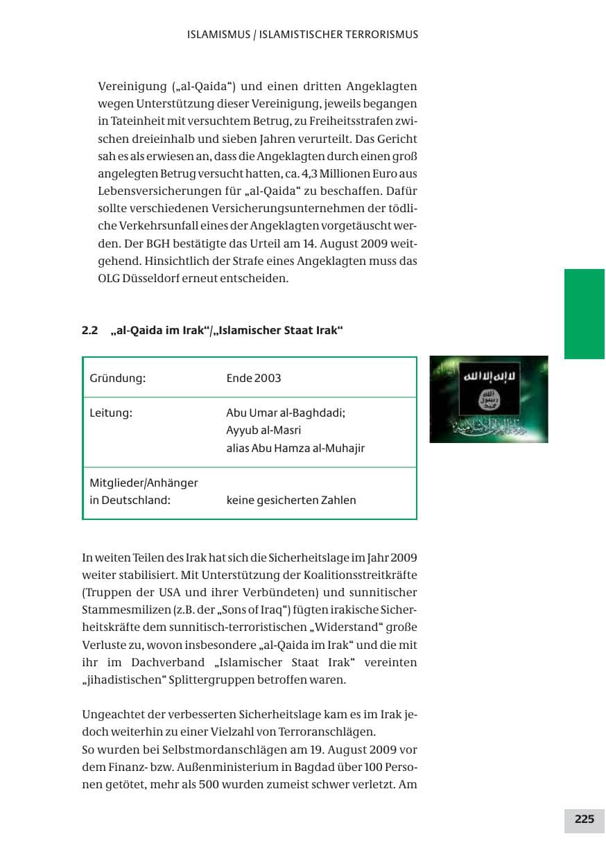 Seite 225 des Verfassungsschutzbericht 2009 Bund