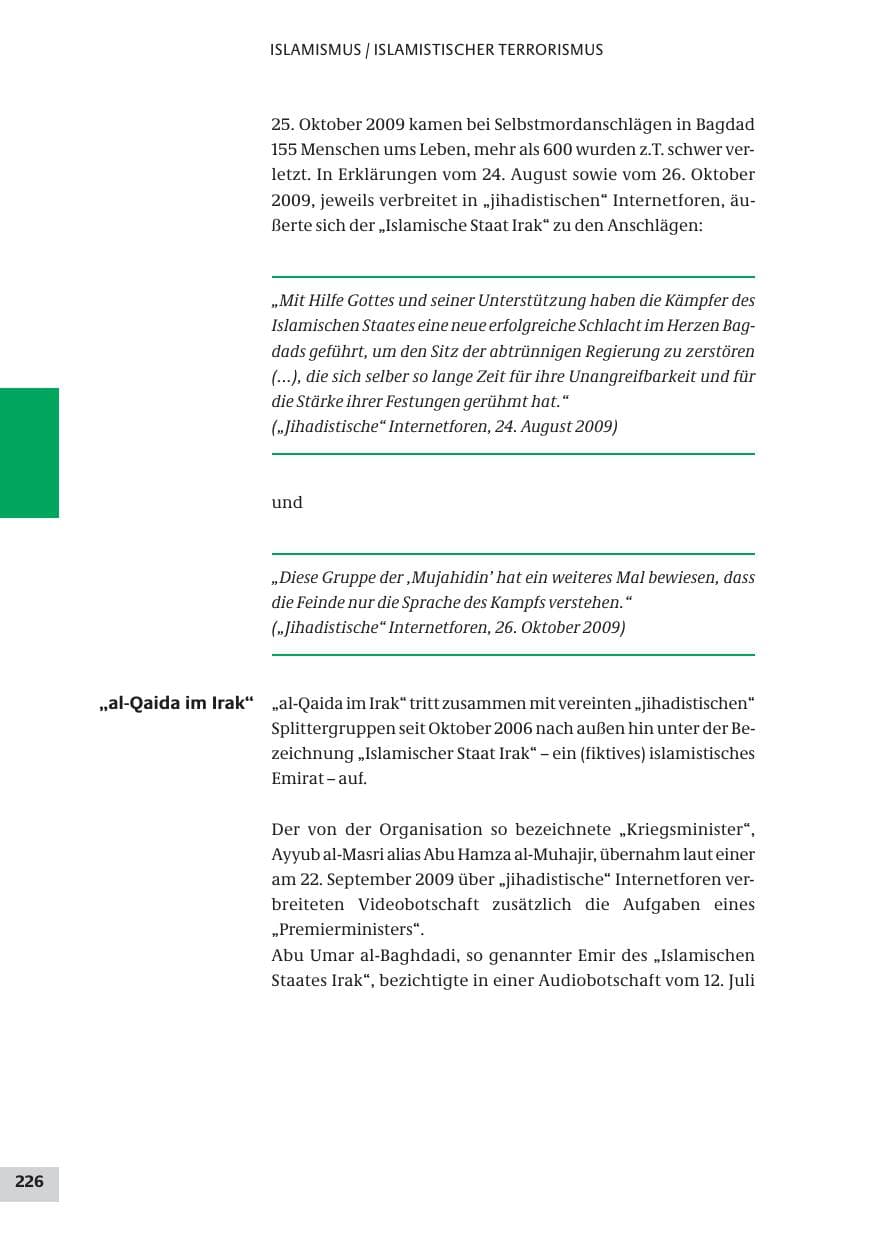 Seite 226 des Verfassungsschutzbericht 2009 Bund