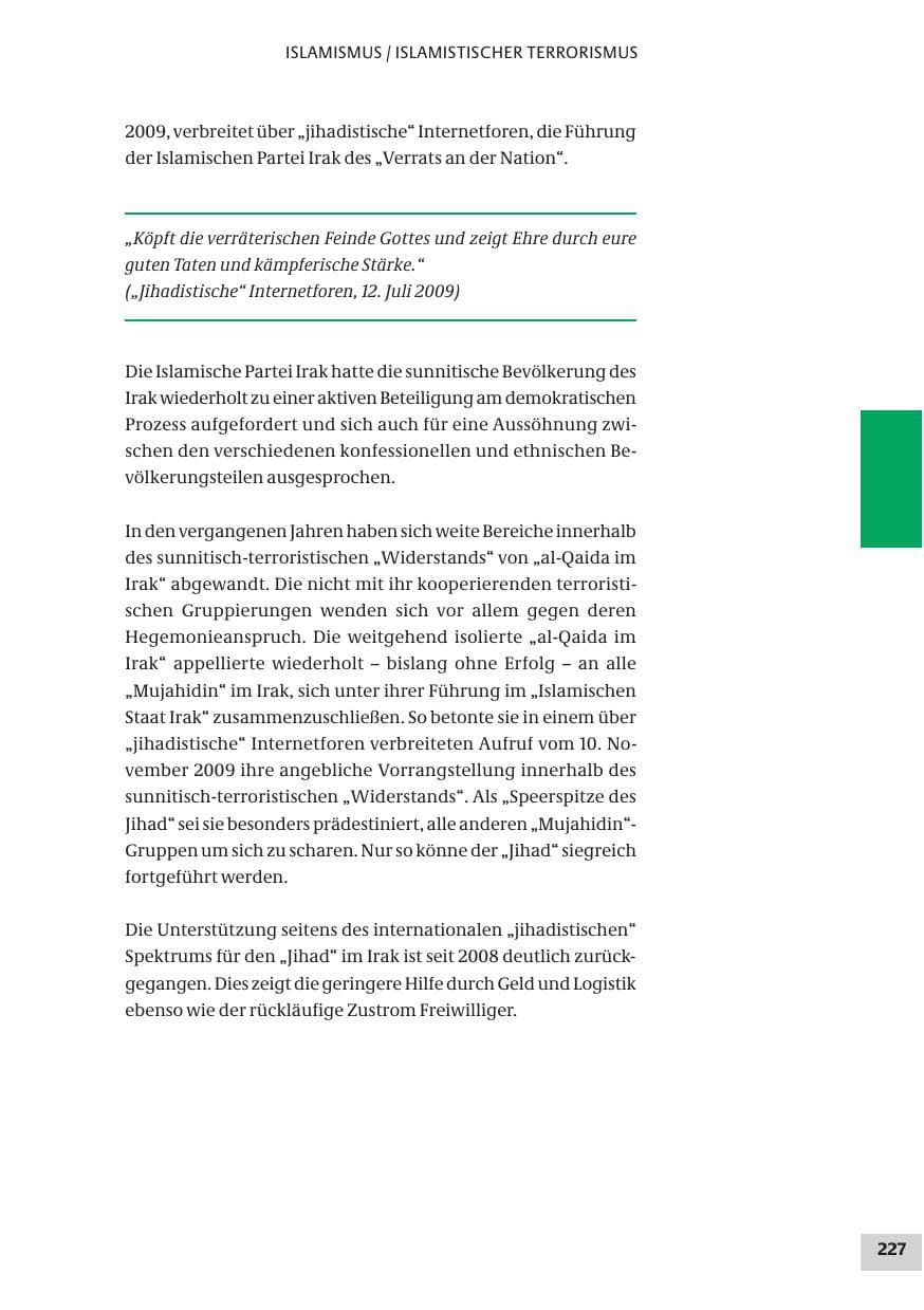 Seite 227 des Verfassungsschutzbericht 2009 Bund