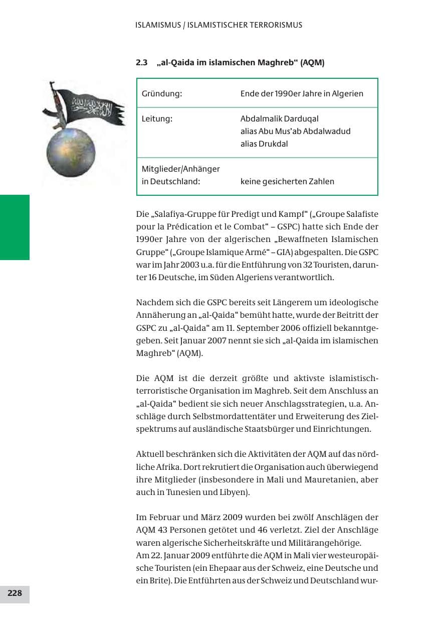 Seite 228 des Verfassungsschutzbericht 2009 Bund