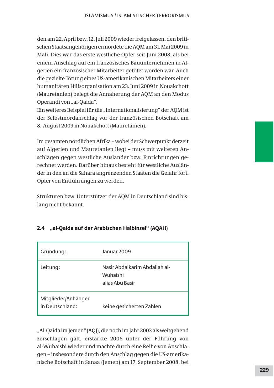 Seite 229 des Verfassungsschutzbericht 2009 Bund