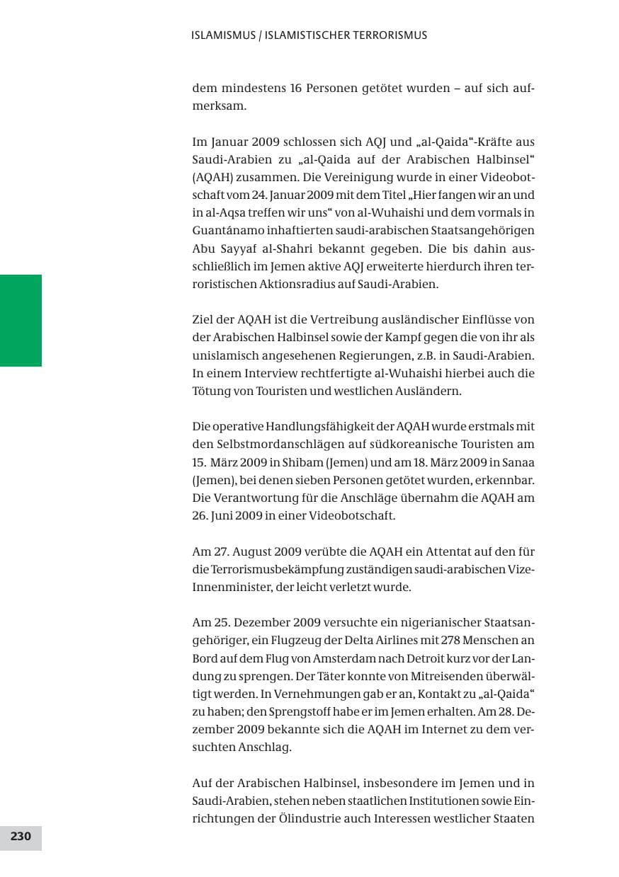 Seite 230 des Verfassungsschutzbericht 2009 Bund