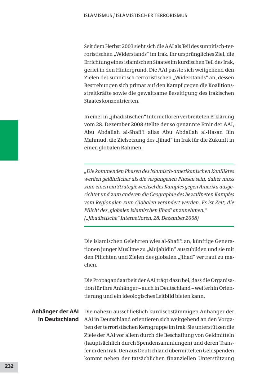 Seite 232 des Verfassungsschutzbericht 2009 Bund
