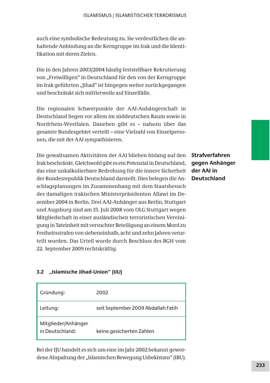 Seite 233 des Verfassungsschutzbericht 2009 Bund