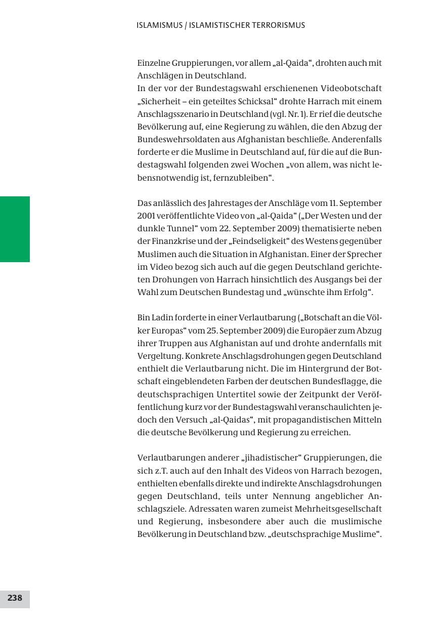 Seite 238 des Verfassungsschutzbericht 2009 Bund