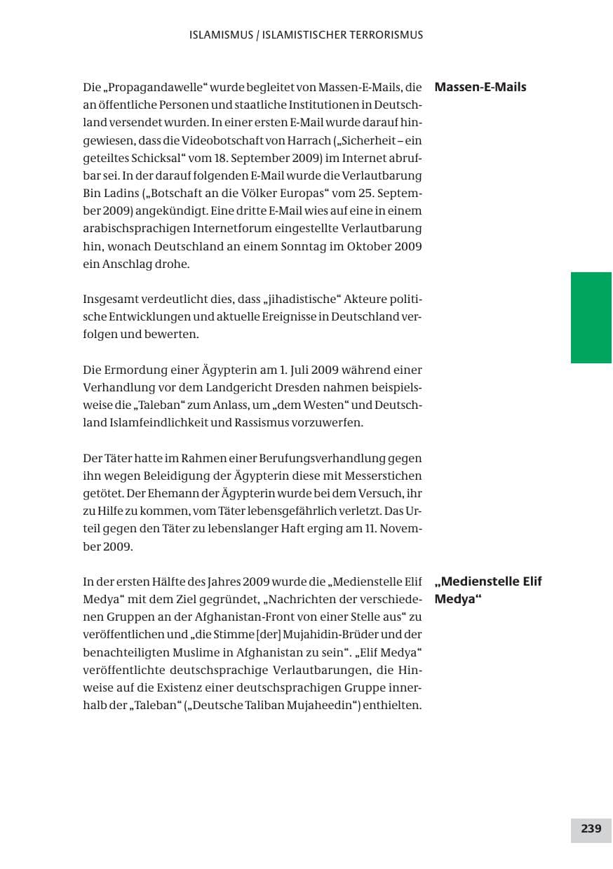 Seite 239 des Verfassungsschutzbericht 2009 Bund