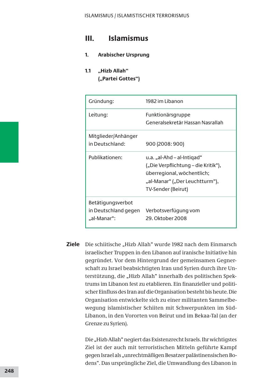 Seite 248 des Verfassungsschutzbericht 2009 Bund