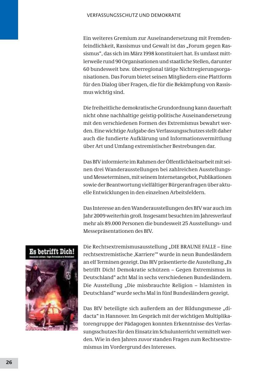 Seite 26 des Verfassungsschutzbericht 2009 Bund