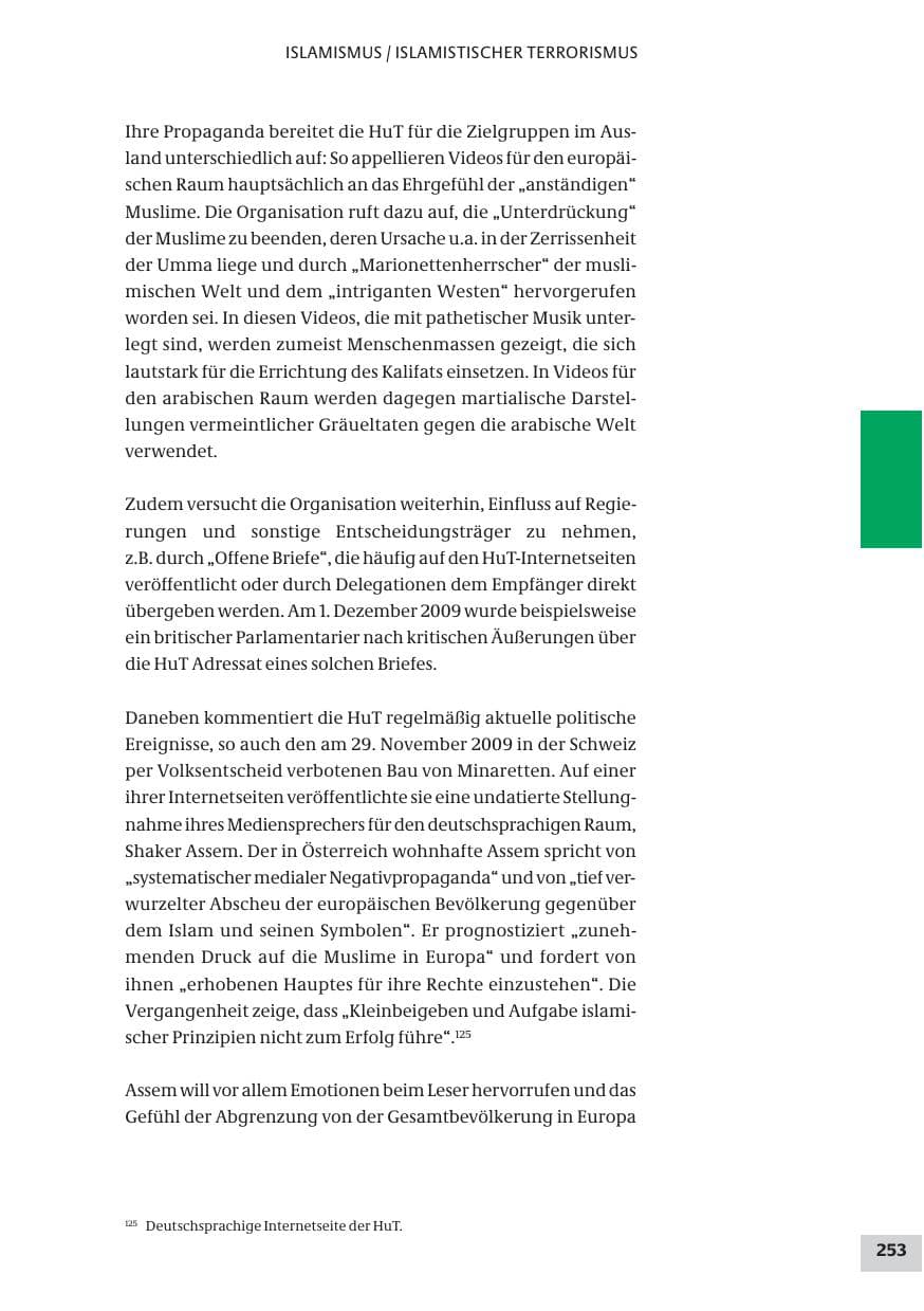 Seite 253 des Verfassungsschutzbericht 2009 Bund
