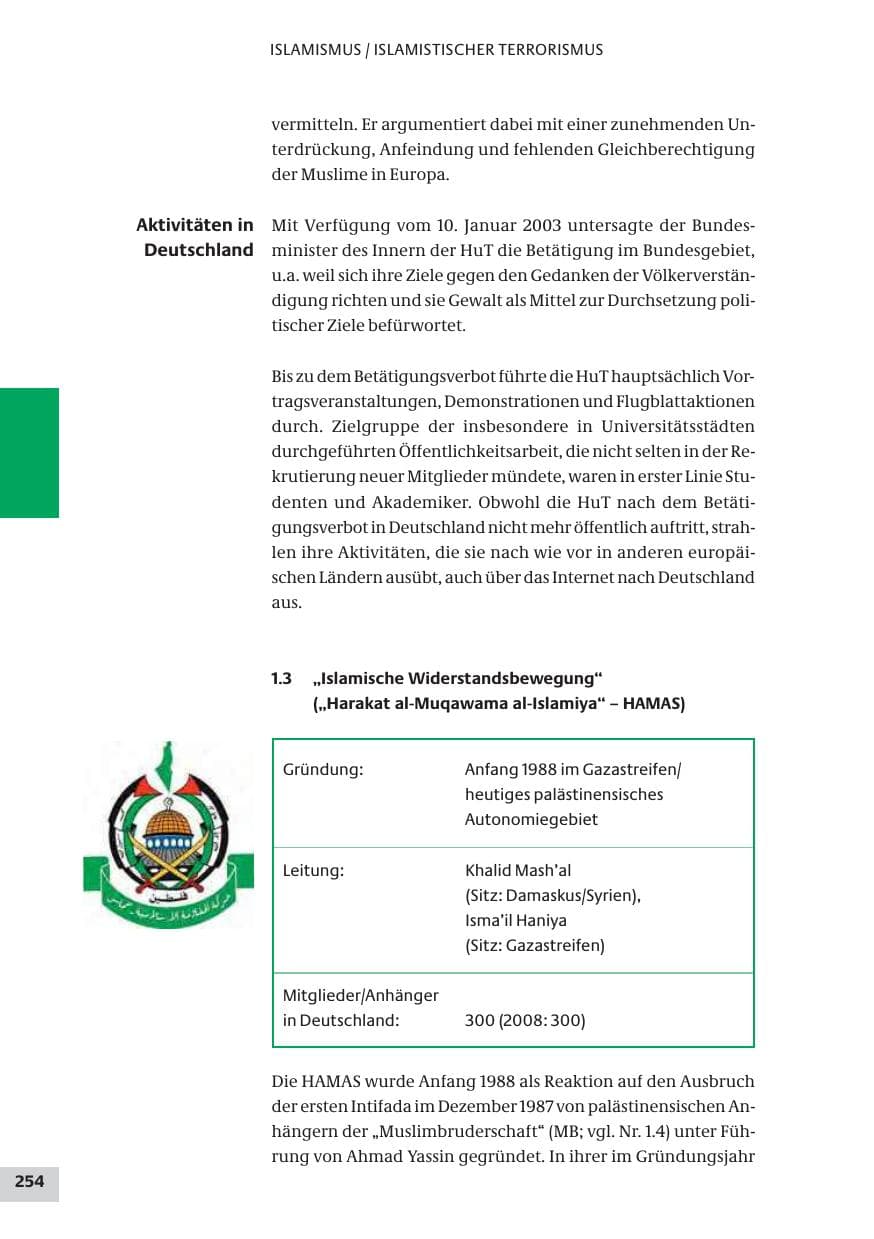 Seite 254 des Verfassungsschutzbericht 2009 Bund