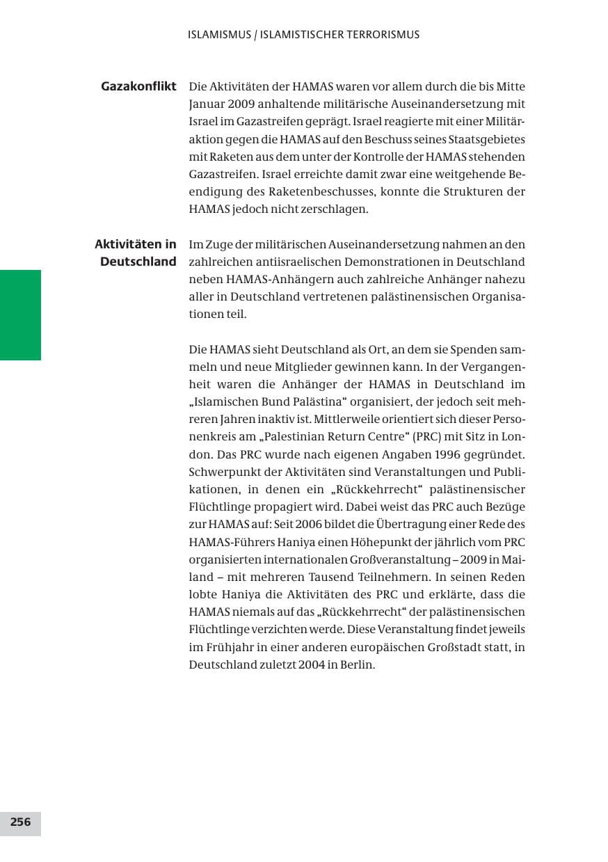 Seite 256 des Verfassungsschutzbericht 2009 Bund