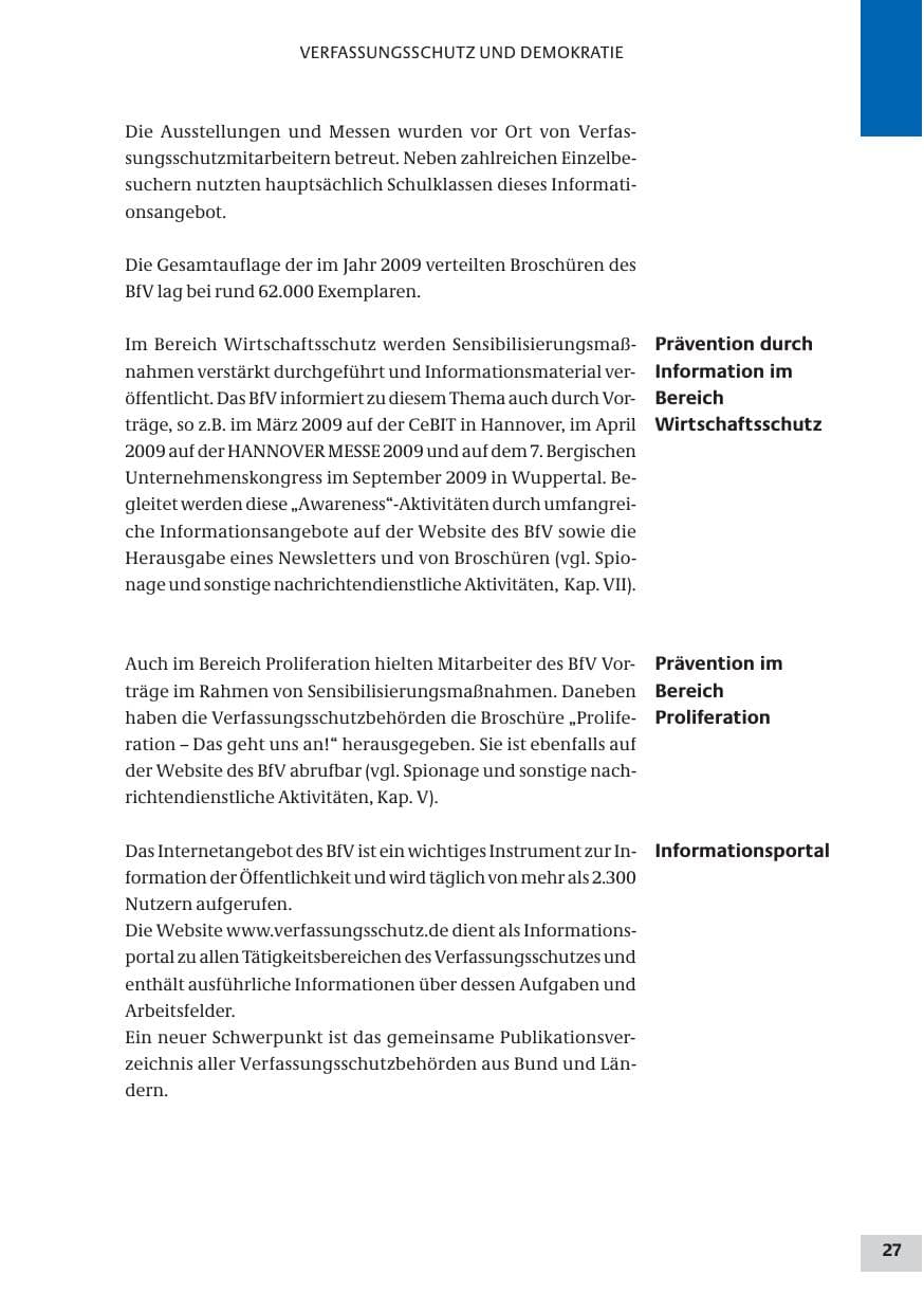 Seite 27 des Verfassungsschutzbericht 2009 Bund