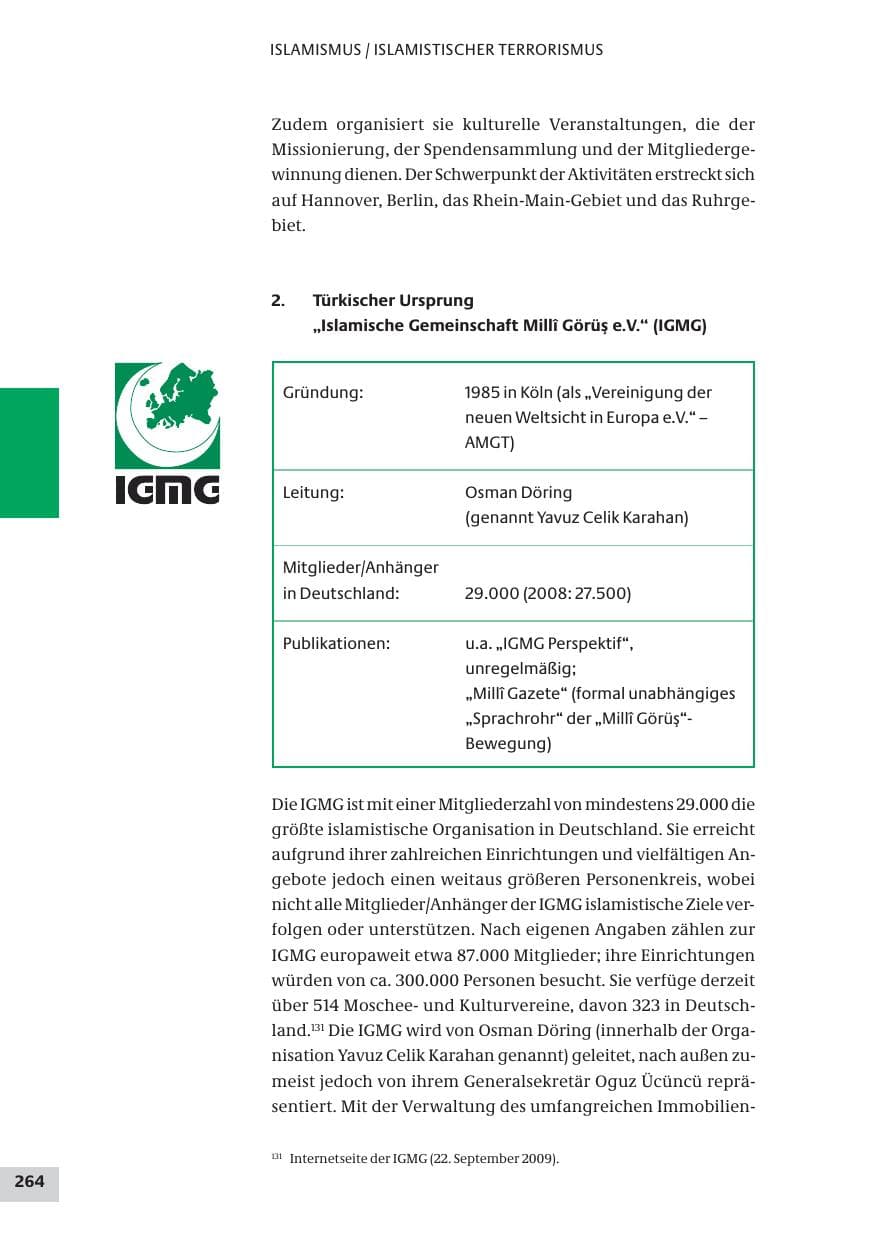 Seite 264 des Verfassungsschutzbericht 2009 Bund