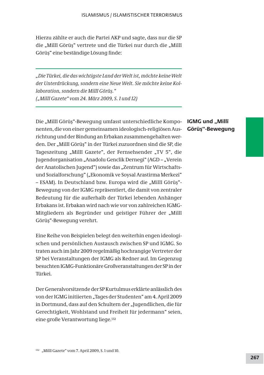 Seite 267 des Verfassungsschutzbericht 2009 Bund