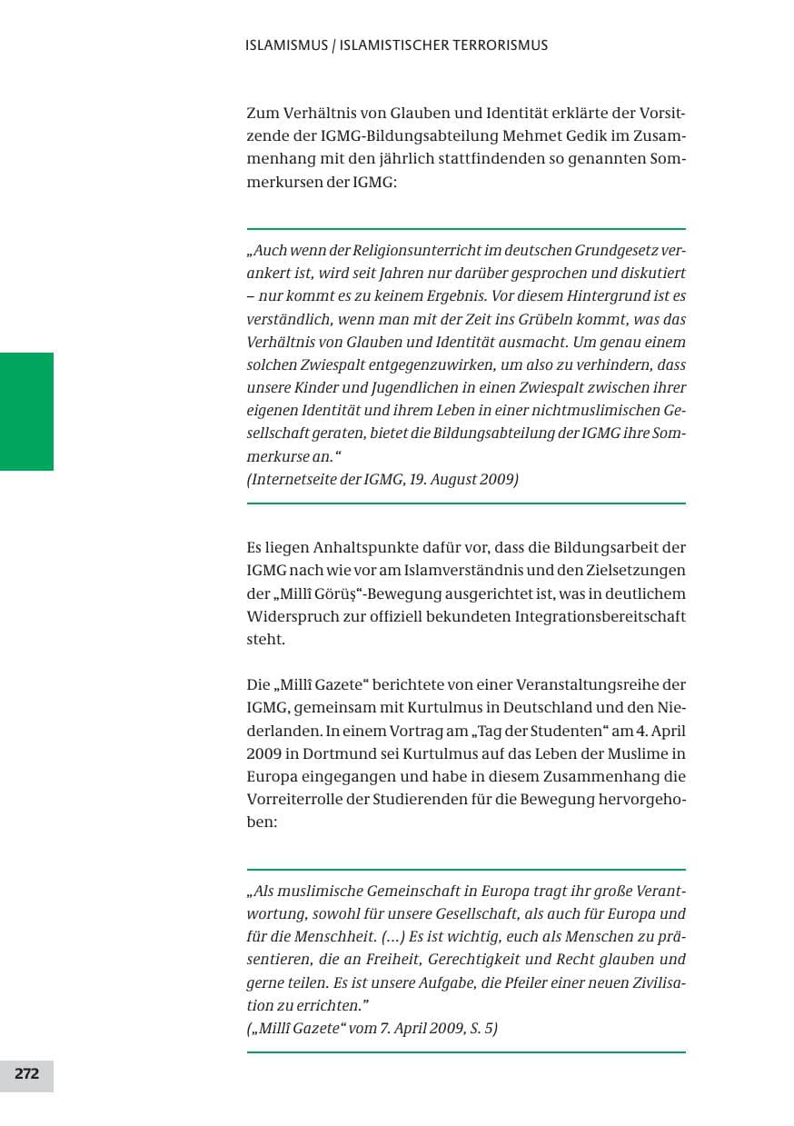 Seite 272 des Verfassungsschutzbericht 2009 Bund
