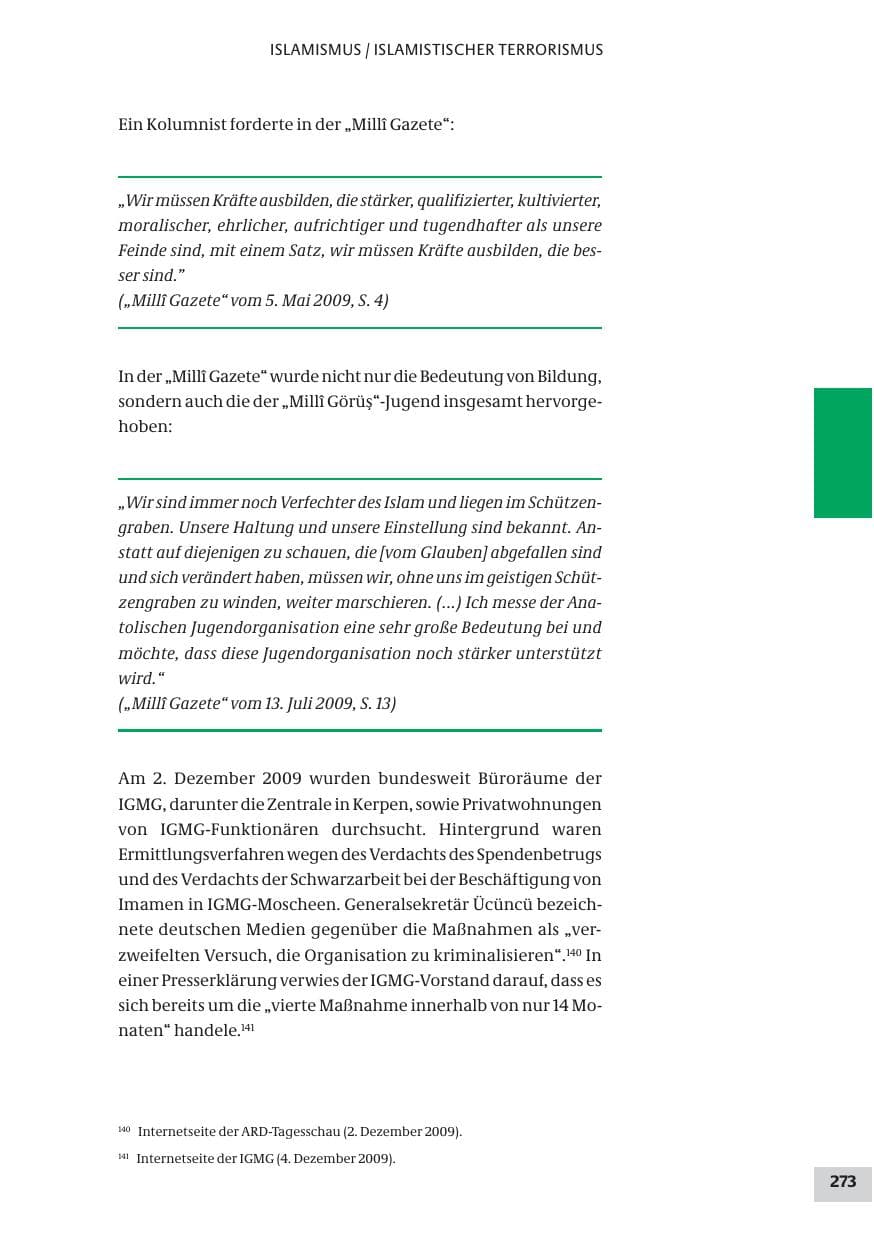 Seite 273 des Verfassungsschutzbericht 2009 Bund