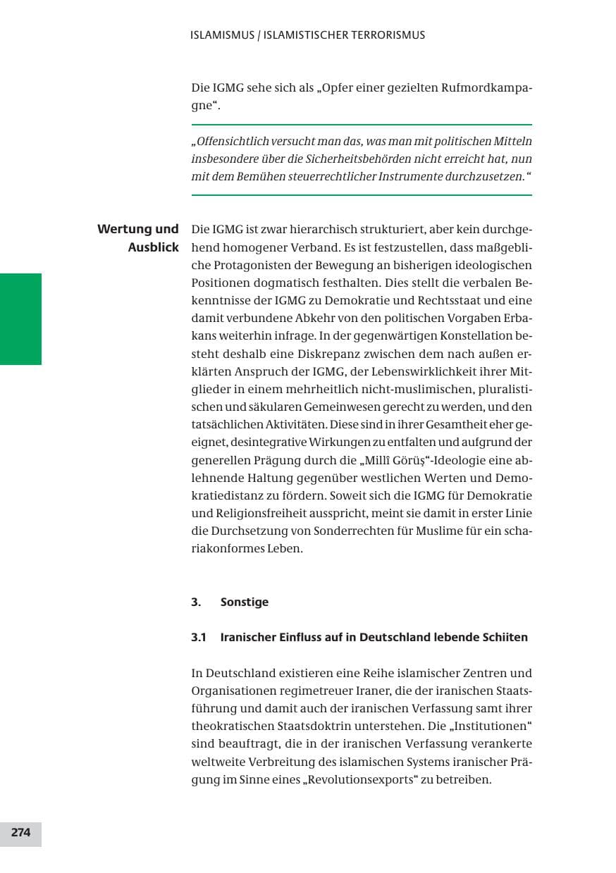Seite 274 des Verfassungsschutzbericht 2009 Bund