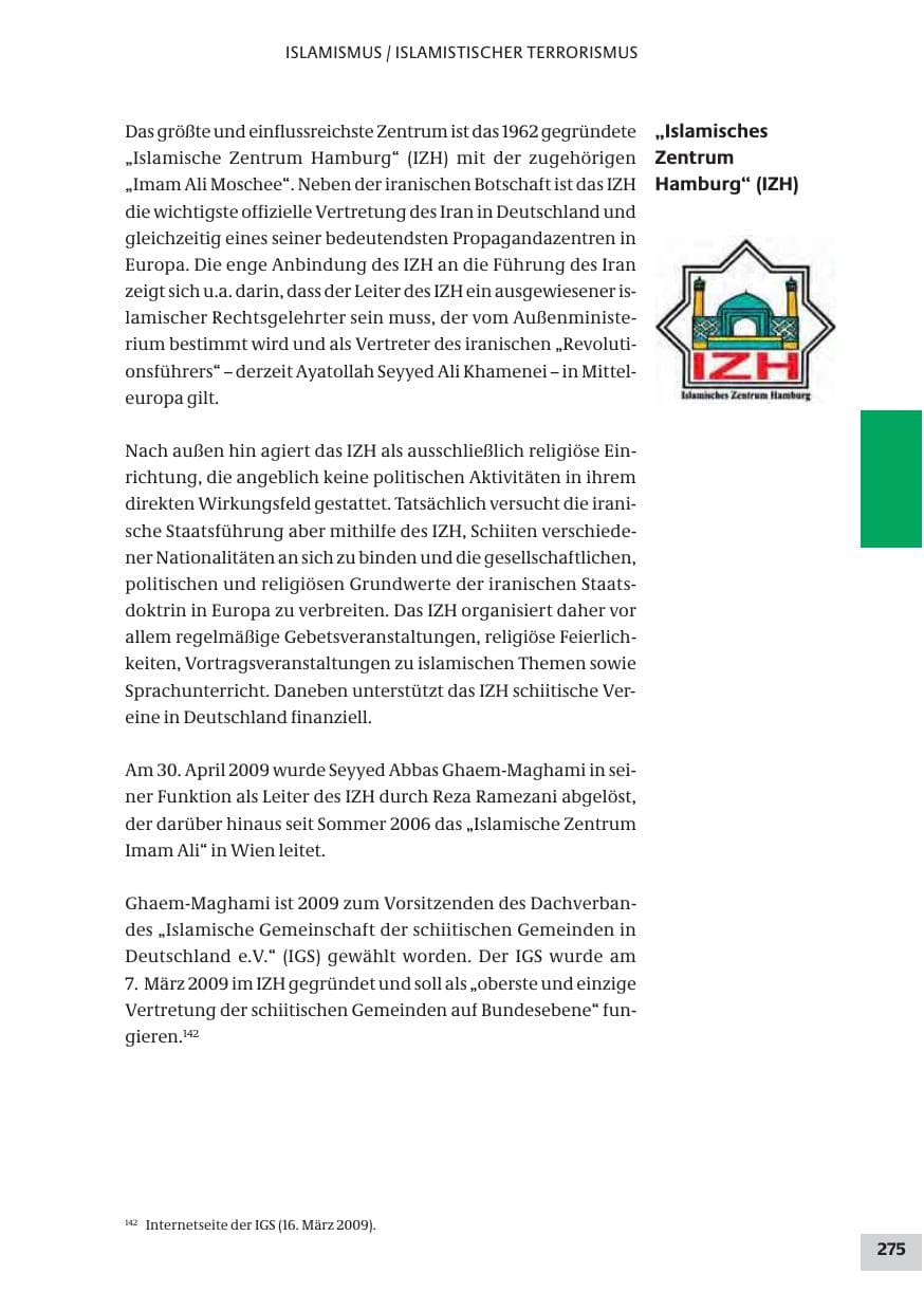Seite 275 des Verfassungsschutzbericht 2009 Bund