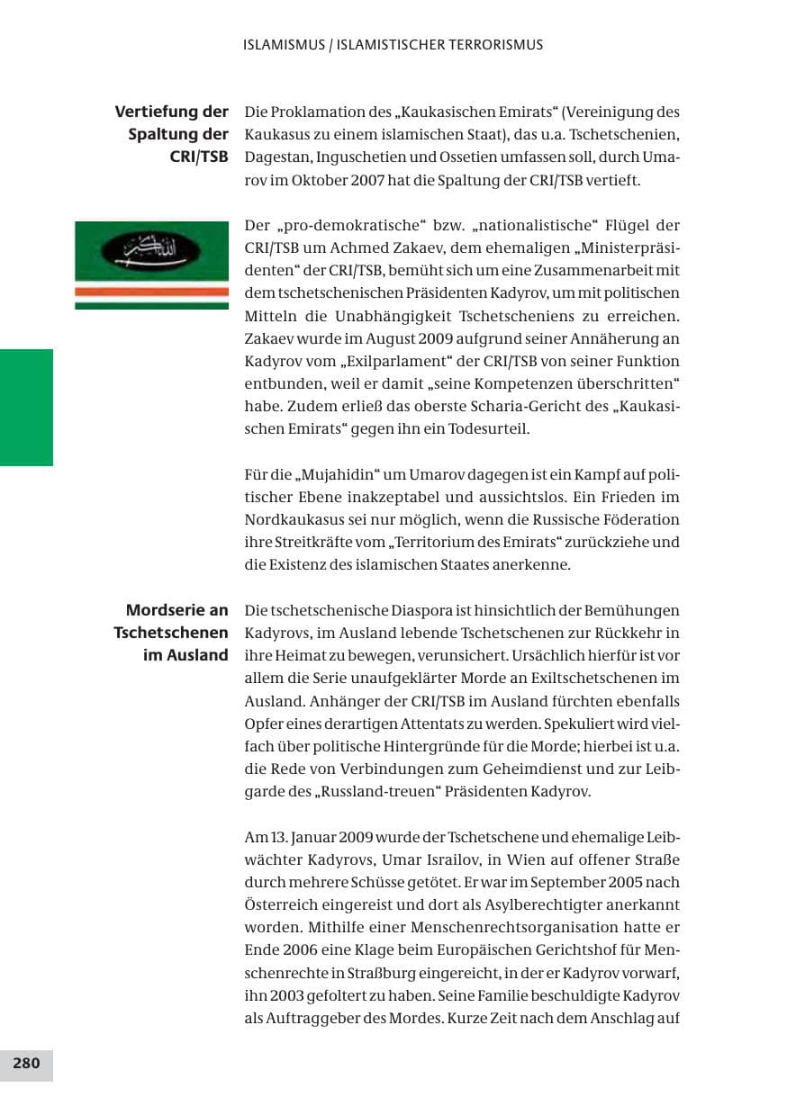 Seite 280 des Verfassungsschutzbericht 2009 Bund