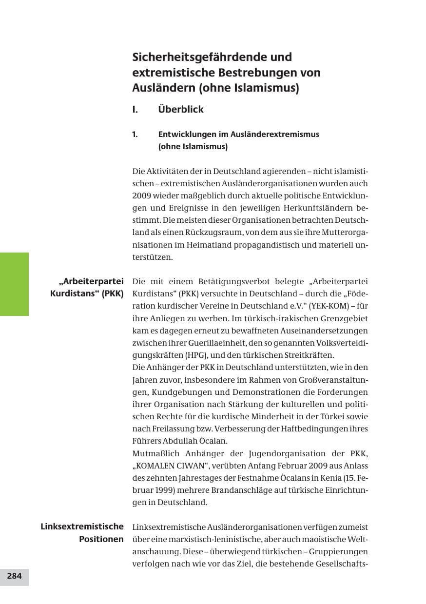 Seite 284 des Verfassungsschutzbericht 2009 Bund