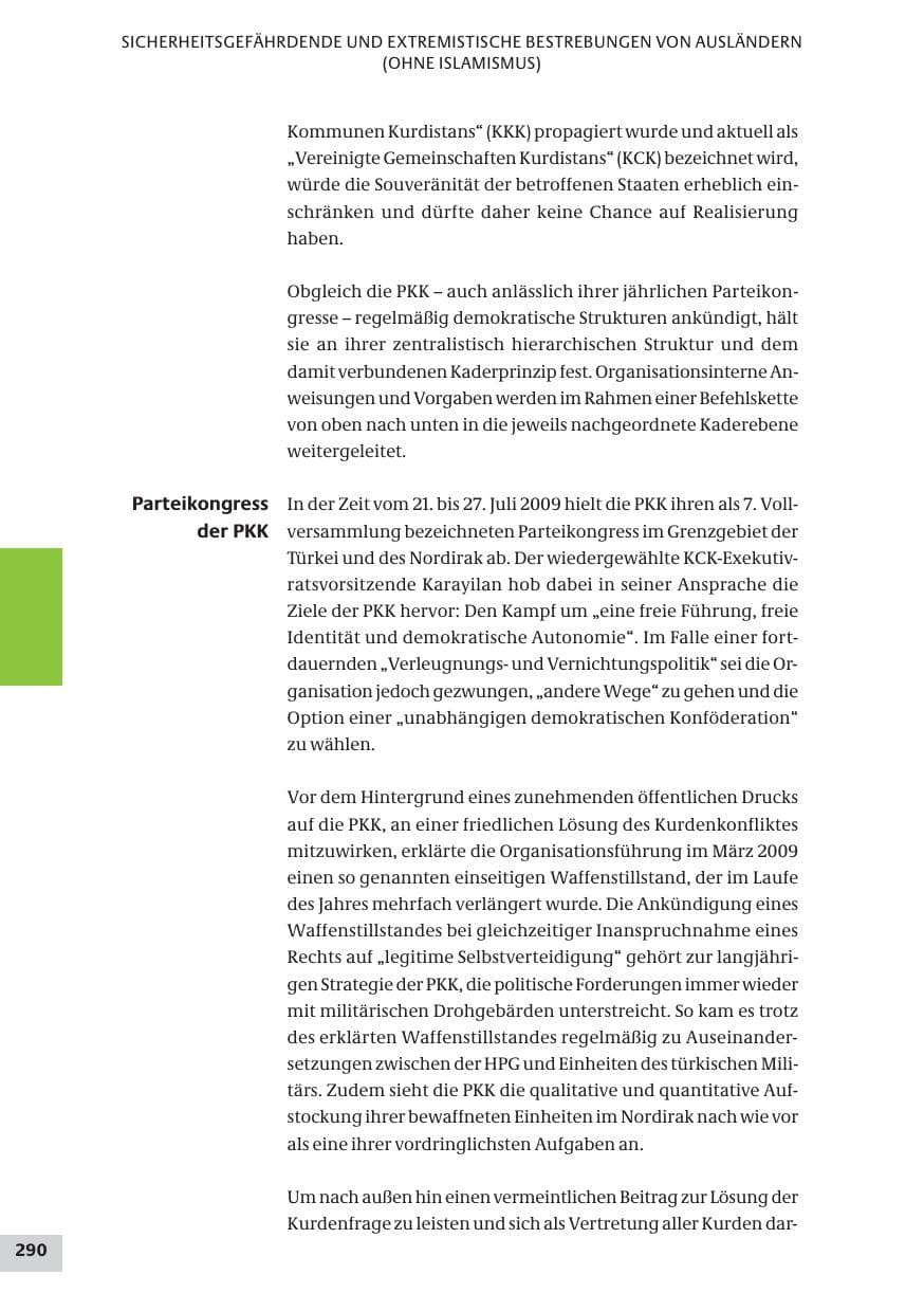 Seite 290 des Verfassungsschutzbericht 2009 Bund