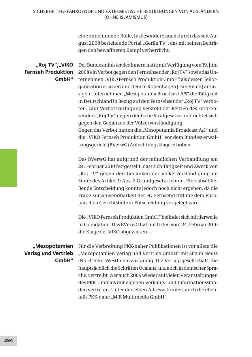 Seite 294 des Verfassungsschutzbericht 2009 Bund