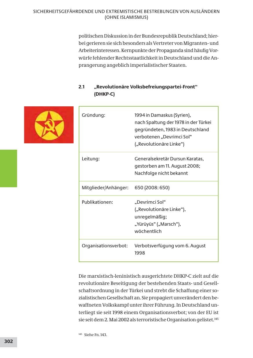 Seite 302 des Verfassungsschutzbericht 2009 Bund