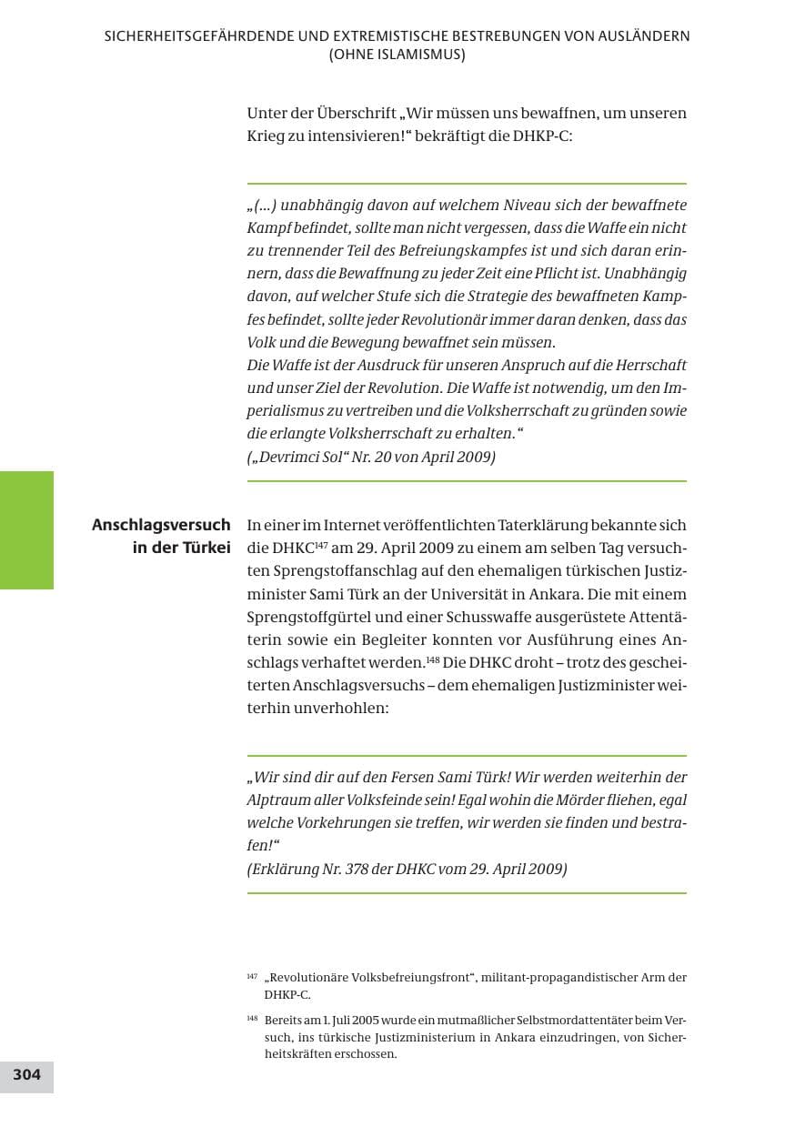 Seite 304 des Verfassungsschutzbericht 2009 Bund