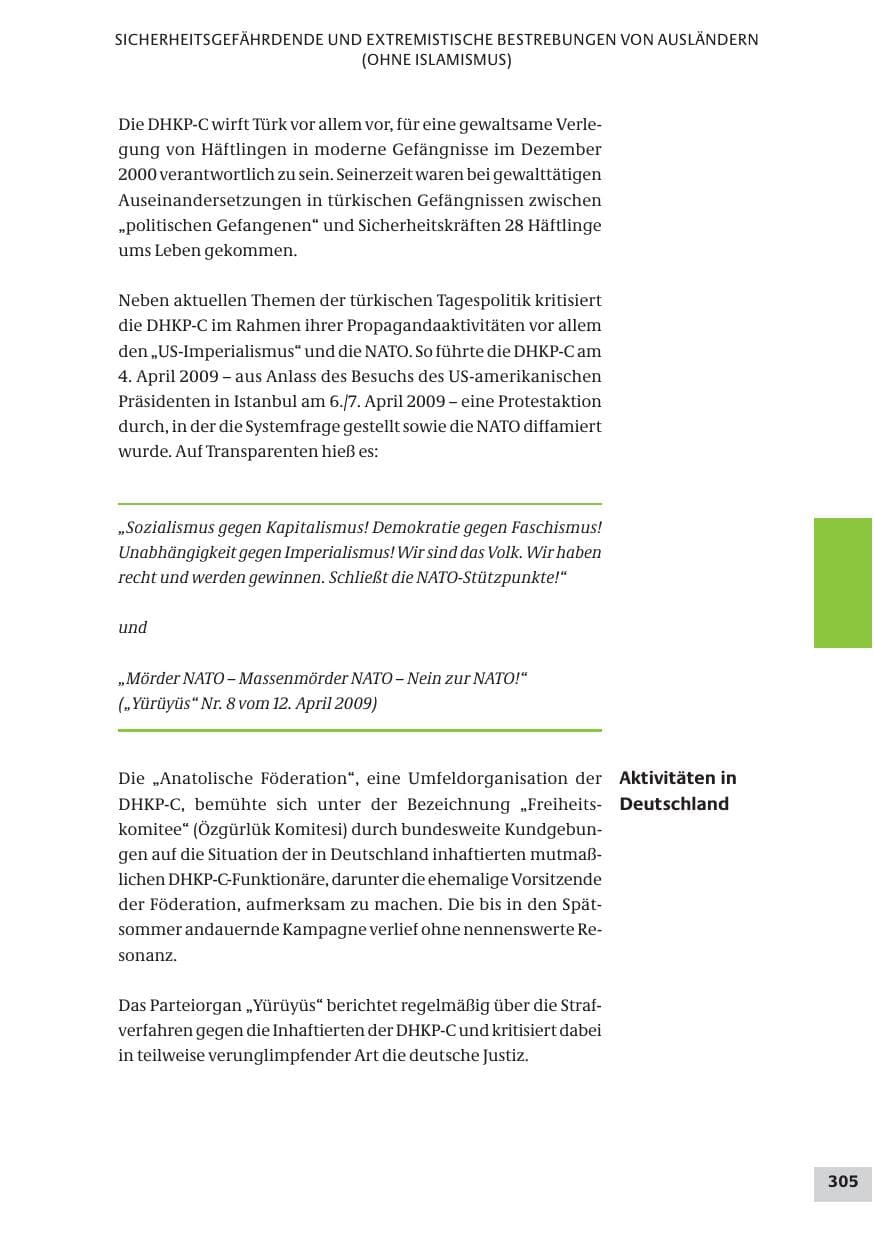 Seite 305 des Verfassungsschutzbericht 2009 Bund