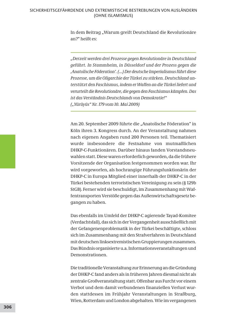 Seite 306 des Verfassungsschutzbericht 2009 Bund
