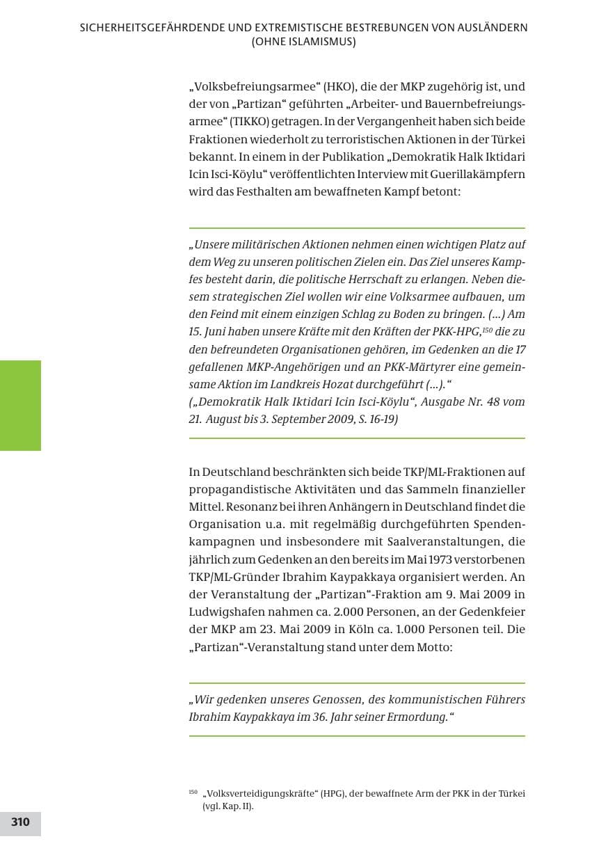 Seite 310 des Verfassungsschutzbericht 2009 Bund