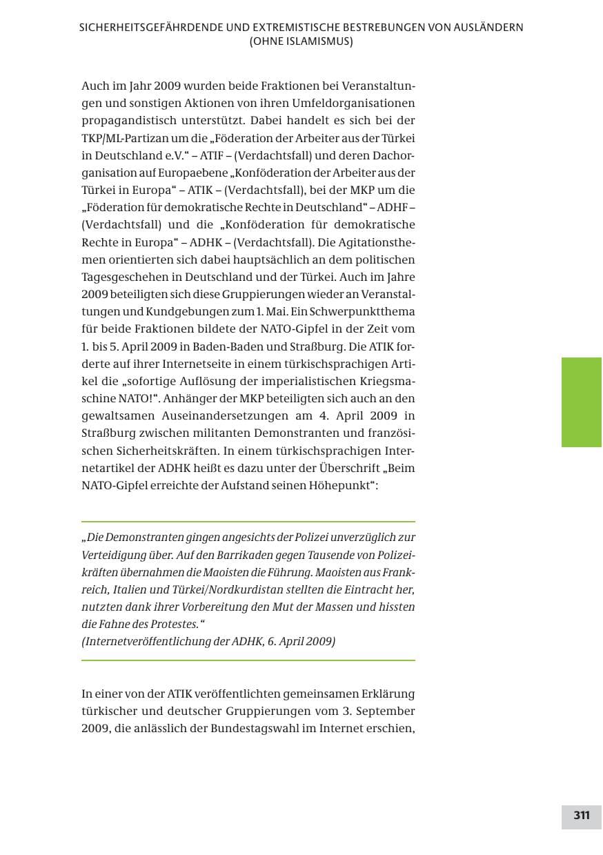 Seite 311 des Verfassungsschutzbericht 2009 Bund