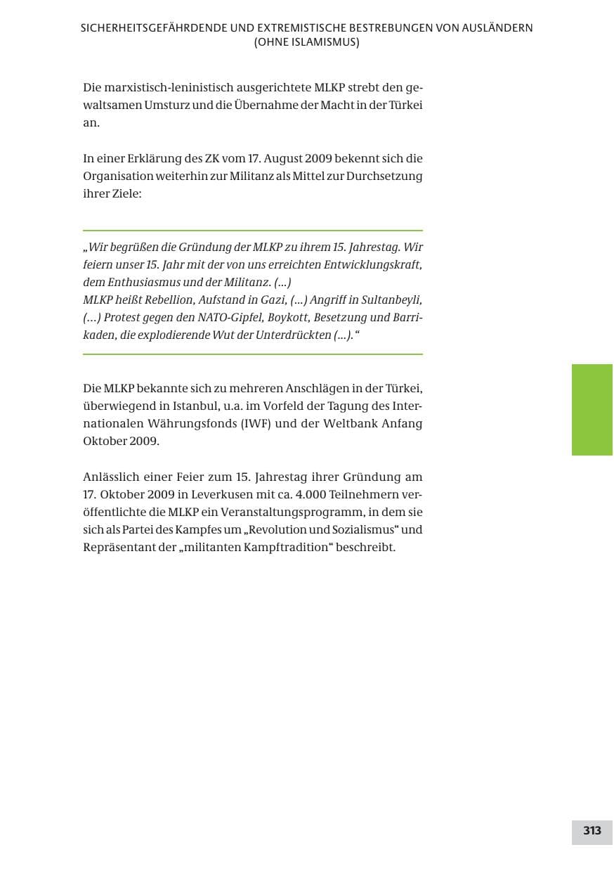 Seite 313 des Verfassungsschutzbericht 2009 Bund