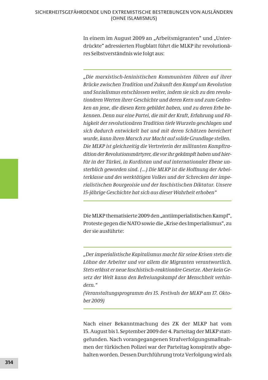 Seite 314 des Verfassungsschutzbericht 2009 Bund