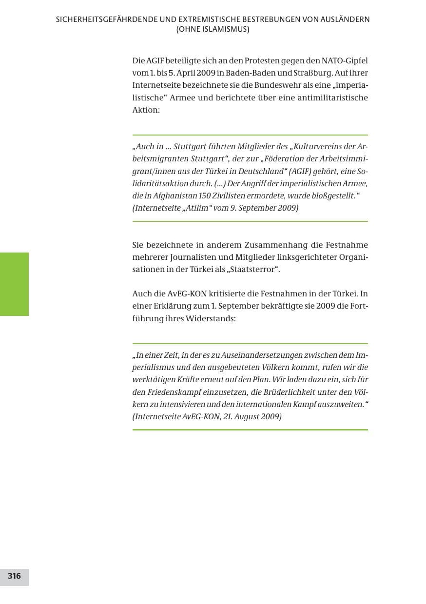 Seite 316 des Verfassungsschutzbericht 2009 Bund