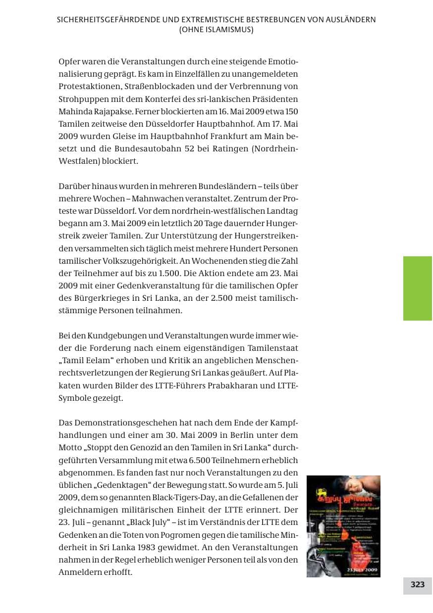 Seite 323 des Verfassungsschutzbericht 2009 Bund